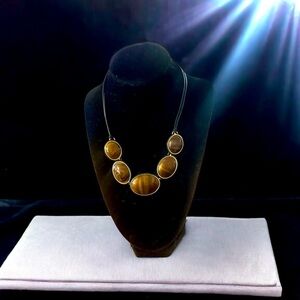 5X Branded Vintage Tiger Eye Statement Necklace 16-18"